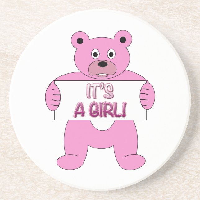 Posavasos De Arenisca Es un oso rosa Chica (Frente)