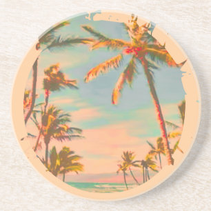 Posavasos De Arenisca Escena de playa hawaiana vintage de PixDezines