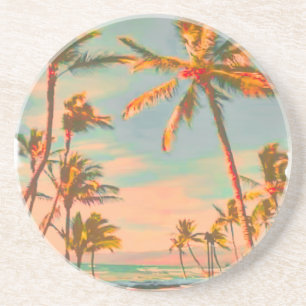 Posavasos De Arenisca Escena de playa hawaiana vintage de PixDezines