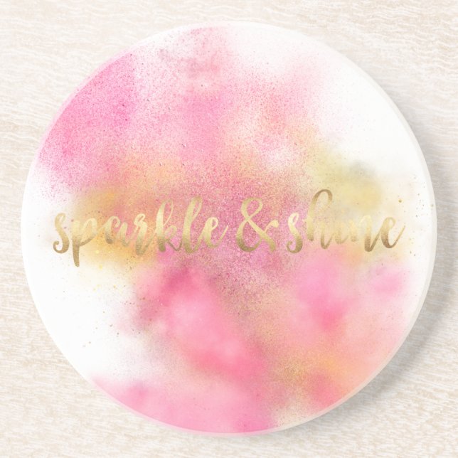 Posavasos De Arenisca Espuma de oro rosa y brillante (Frente)