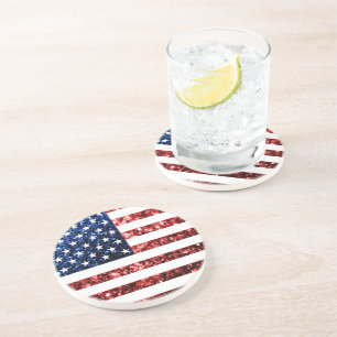 Posavasos De Arenisca Estados Unidos bandera azul rojo brillante purpuri