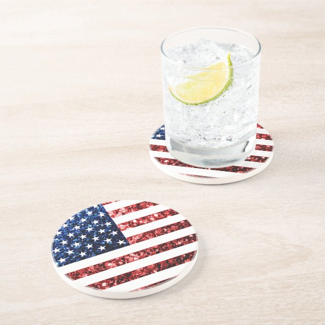 Posavasos De Arenisca Estados Unidos bandera azul rojo brillante purpuri (Lado)