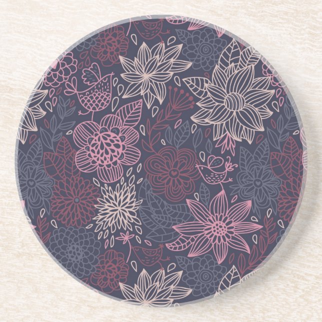 Posavasos De Arenisca Estampado de flores 4 (Frente)
