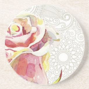 Posavasos De Arenisca Estampado de flores adornado con la acuarela