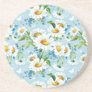 Posavasos De Arenisca Estampado de flores brillante hermoso elegante 2
