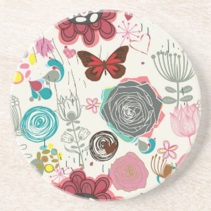 Posavasos De Arenisca Estampado de flores en el estilo retro 5