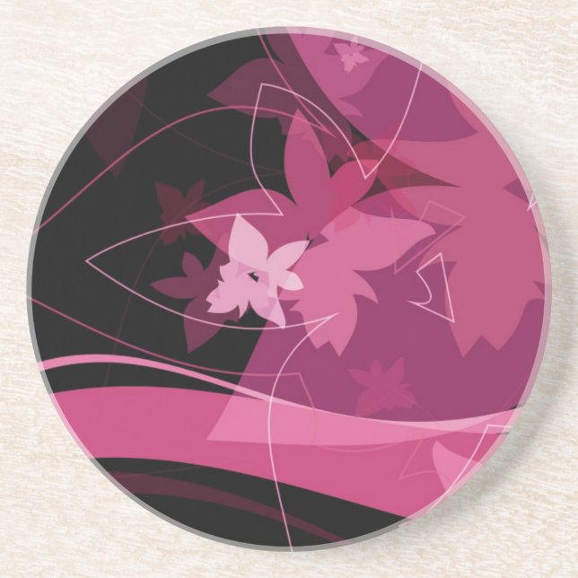 Posavasos De Arenisca Estampado de flores magenta (Frente)