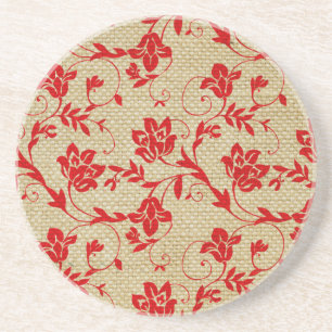 Posavasos De Arenisca Estampado de flores único en el rojo de encargo d