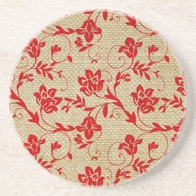 Posavasos De Arenisca Estampado de flores único en el rojo de encargo de (Frente)