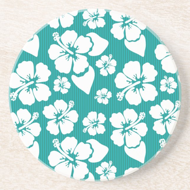 Posavasos De Arenisca Estampado de plores hawaiano del hibisco (Frente)