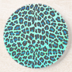 Posavasos De Arenisca Estampado Leopardo Negro y Azul Turquesa