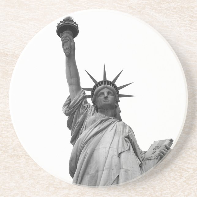 Posavasos De Arenisca Estatua blanca y negra de la libertad (Frente)