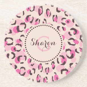 Posavasos De Arenisca Estilo moderno en estampado de leopardo rosa con m