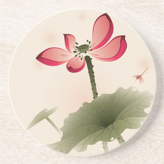 Posavasos De Arenisca Estilo oriental Lotus (Frente)