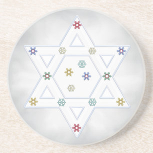 Posavasos De Arenisca Estrella de Hanukkah y copos de nieve grises