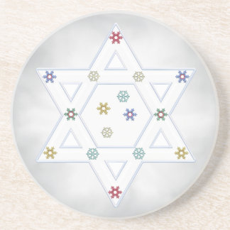 Posavasos De Arenisca Estrella de Hanukkah y copos de nieve grises