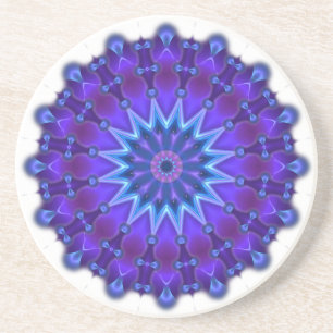 Posavasos De Arenisca Estrella de Mandala en azul