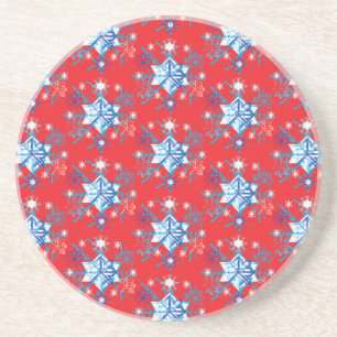 Posavasos De Arenisca Estrellas y copos de nieve rojos y azules de vacac