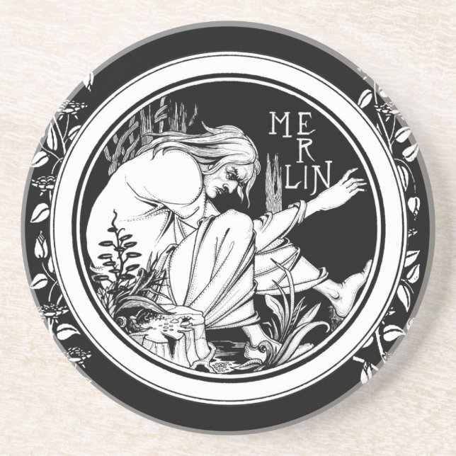 Posavasos De Arenisca Fantasía Art Nouveau de Merlin (Frente)