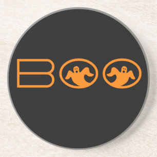 Posavasos De Arenisca Fantasma de Boo Halloween, negro y Naranja