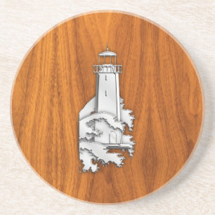 Posavasos De Arenisca Faro de estilo cromado en madera de teca