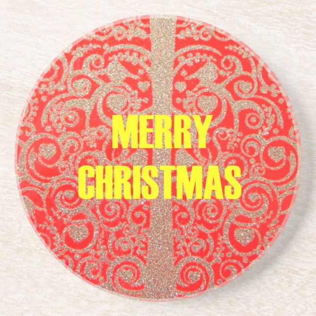 Posavasos De Arenisca Feliz Colección de Navidades Red y Gold (Frente)
