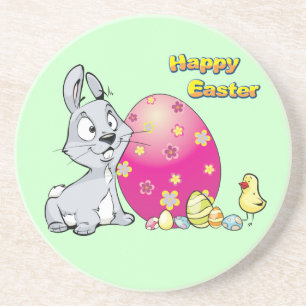 Posavasos De Arenisca Feliz Conejo de Pascua y Baby Chick