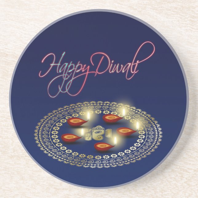 Posavasos De Arenisca Feliz Diwali Ganesha Rangoli - Pascua de arena (Frente)