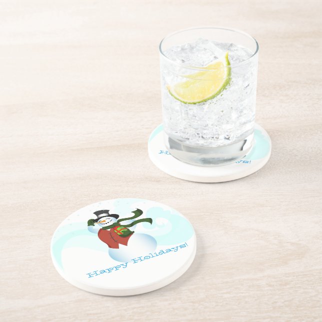 Posavasos De Arenisca Feliz feriado Snowman (Lado)
