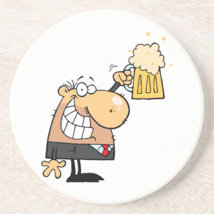 Posavasos De Arenisca feliz hombre personalizado celebrando con cerveza