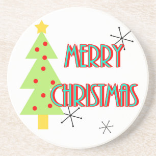 Posavasos De Arenisca feliz navidad árbol moderno de mediados de siglo r
