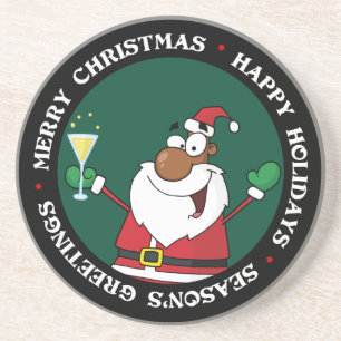 Posavasos De Arenisca Feliz tostada navideña de Papá Noel