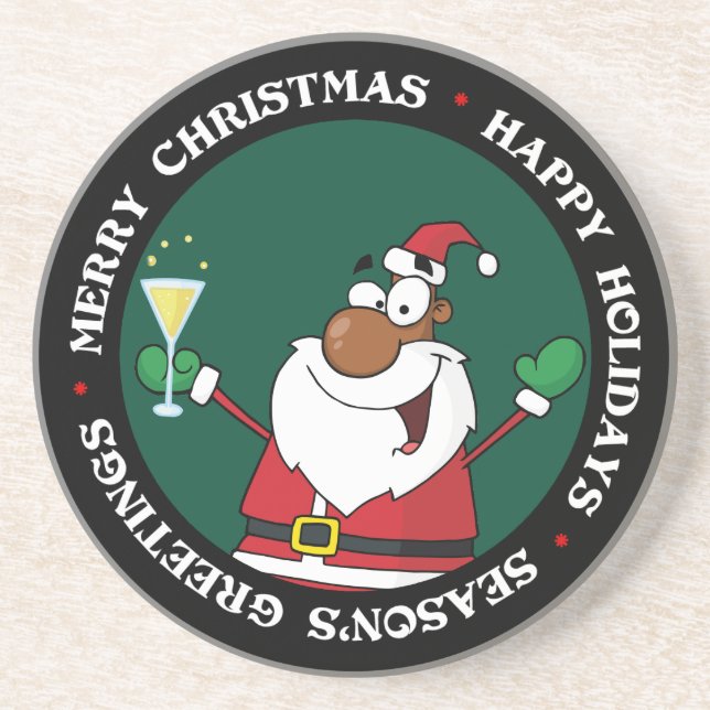 Posavasos De Arenisca Feliz tostada navideña de Papá Noel (Frente)