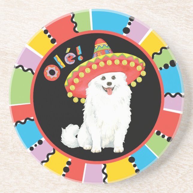 Posavasos De Arenisca Fiesta American Eskimo Dog (Frente)