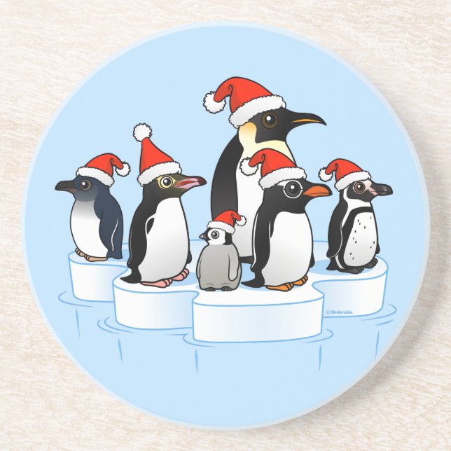 Posavasos De Arenisca Fiesta Penguin navidades (Frente)