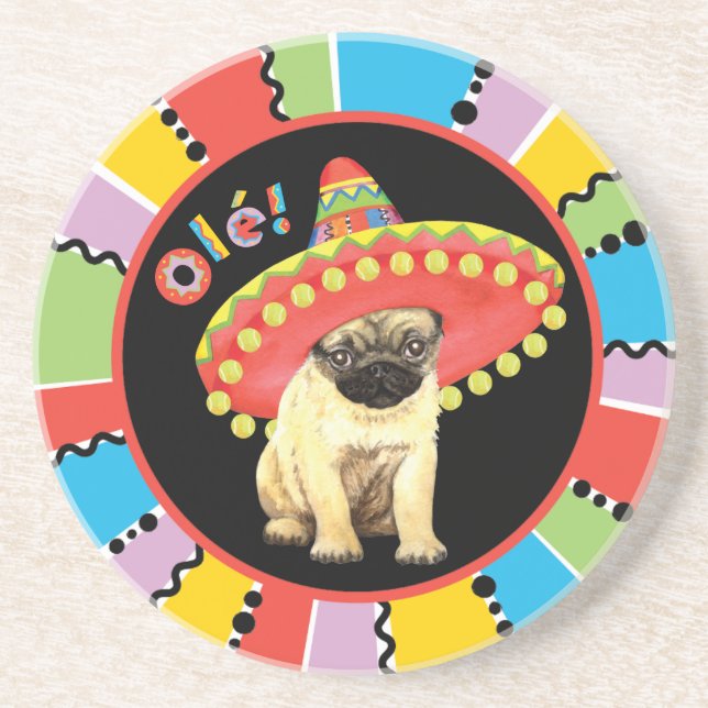 Posavasos De Arenisca Fiesta Pug (Frente)