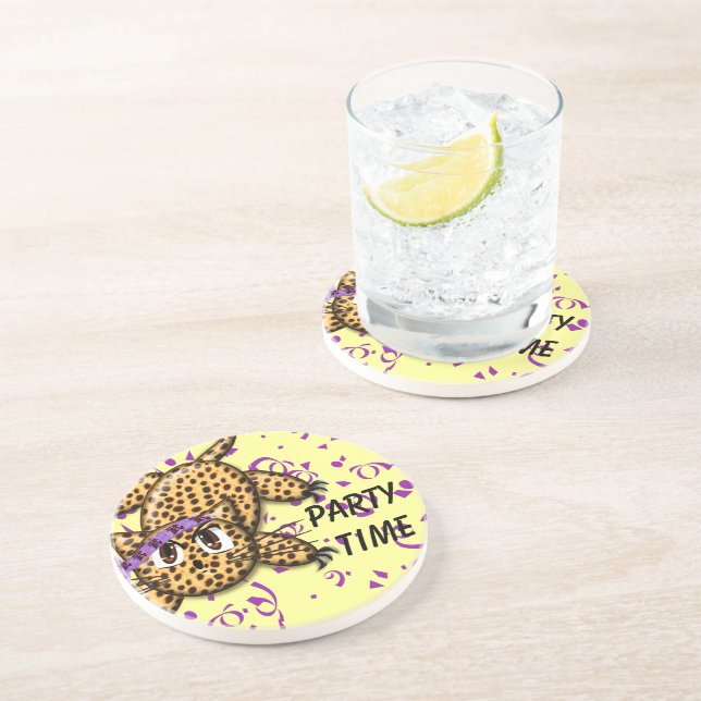 Posavasos De Arenisca Fiesta Time Cute Leopardo Coasters (Lado)