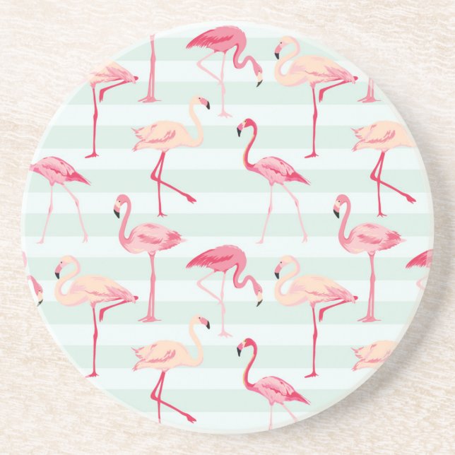 Posavasos De Arenisca Flamencos retros en rayas de la menta (Frente)
