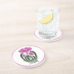Posavasos De Arenisca Flor Art Nouveau Rosa