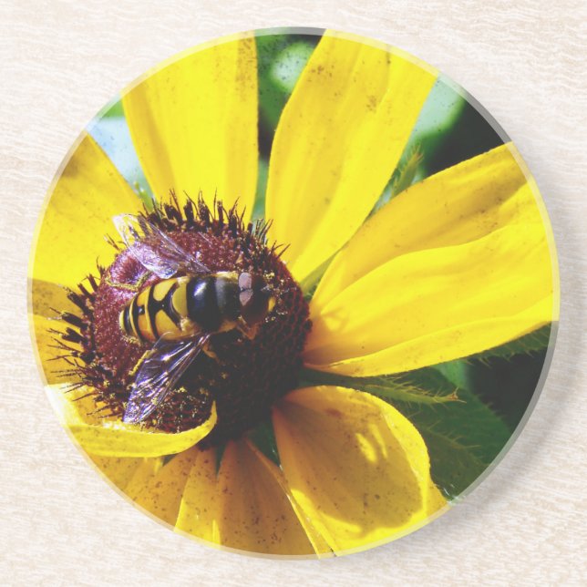 Posavasos De Arenisca Flor de abeja y amarillo (Frente)