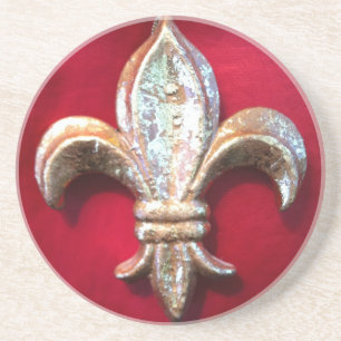 Posavasos De Arenisca Flor de lis del oro en el práctico de costa rojo