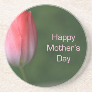 Posavasos De Arenisca flor de tulipán rojo, feliz día de la madre