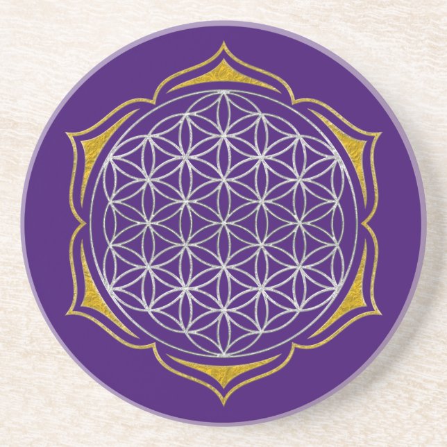 Posavasos De Arenisca Flor de vida - oro de plata de Lotus (Frente)
