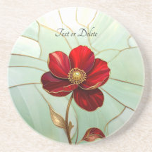 Posavasos de Arenisca Flor Roja Vidrio Emplomado