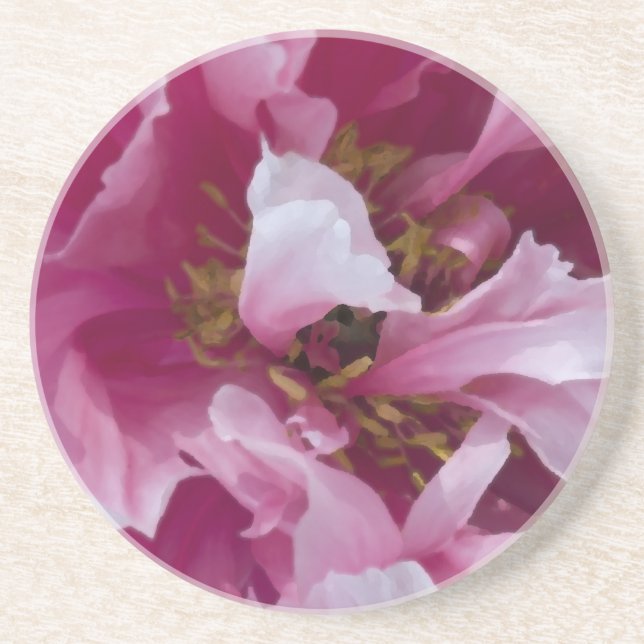 Posavasos De Arenisca Flor rosa peony (Frente)