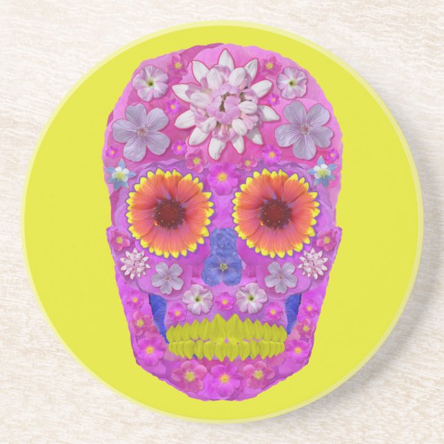 Posavasos De Arenisca Flor Skull 2 (Frente)