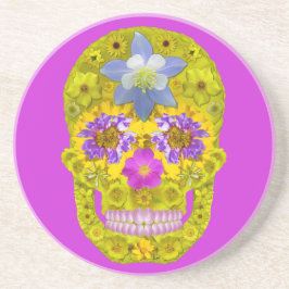 Posavasos De Arenisca Flor Skull 3