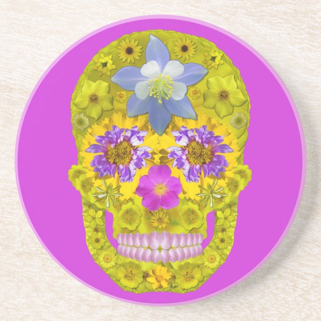 Posavasos De Arenisca Flor Skull 3 (Frente)