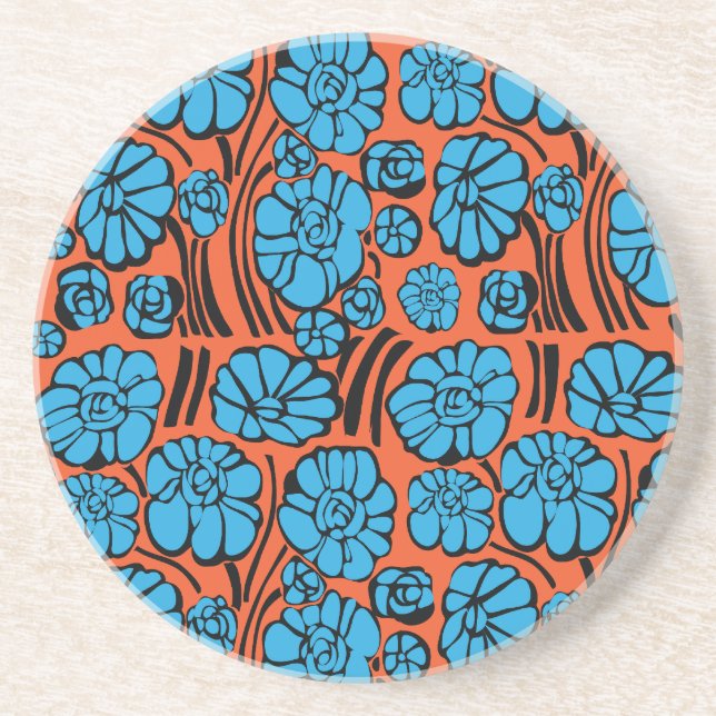 Posavasos De Arenisca Flora azul (Frente)