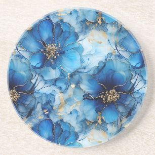 posavasos de arenisca floral azul